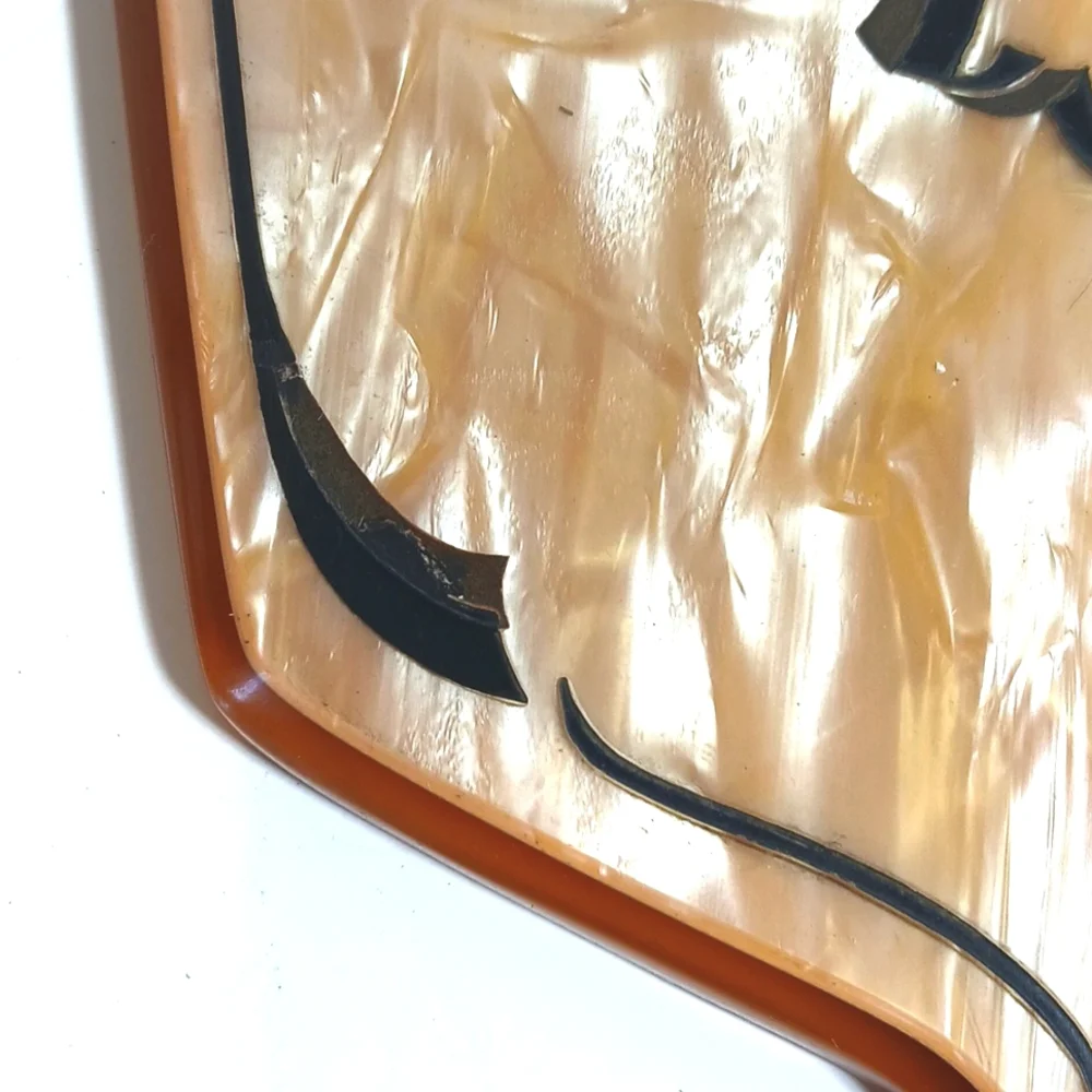 🧡 1920s Art Deco Celluloid & Bakelite Vanity Hand Mirror Vintage Aristo du Jour